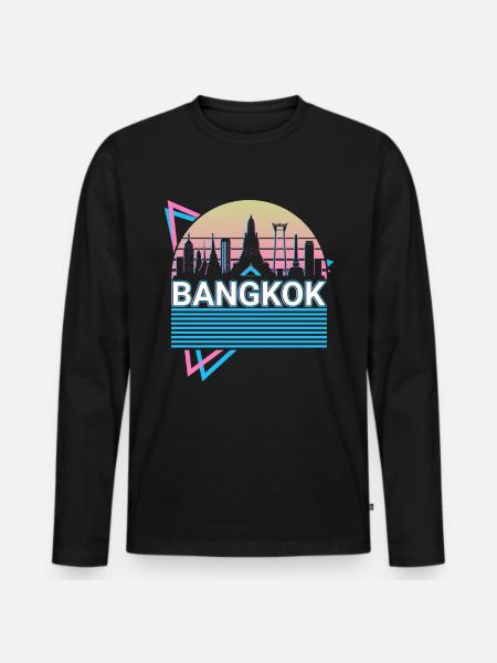 Bangkok City Skyline Cityscape Retro - Men's Premium Organic Long Sleeve Shirt - black