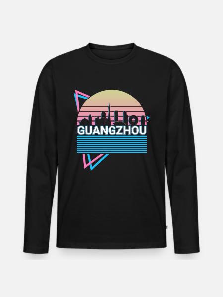 Guangzhou City Skyline Cityscape Retro - Men's Premium Organic Long Sleeve Shirt - black