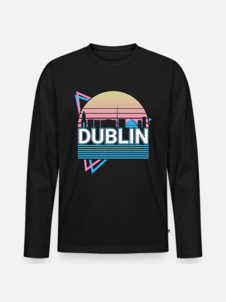 Dublin City Skyline Cityscape Retro - Men's Premium Organic Long Sleeve Shirt - black