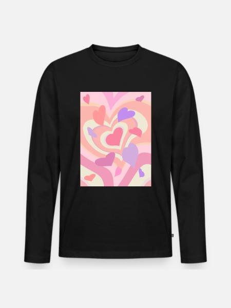 Danish Pastel Aesthetic Heart Pattern - Men's Premium Organic Long Sleeve Shirt - black