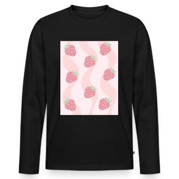 Danish Pastel Aesthetics Strawberries - Men's Premium Organic Long Sleeve Shirt - black - Front - Nico (187cm)