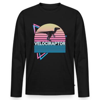 Velociraptor Dinosaur Retro - Men's Premium Organic Long Sleeve Shirt - black - Front - Nico (187cm)