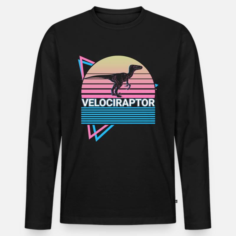 Velociraptor Dinosaurier Retro - Männer Premium Bio Langarmshirt - Schwarz