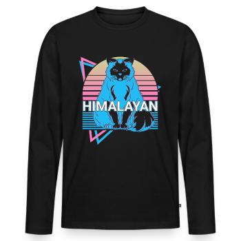 Chat de l’Himalaya Rétro - T-shirt manches longues Premium bio Homme - noir - Devant - Nico (187cm)