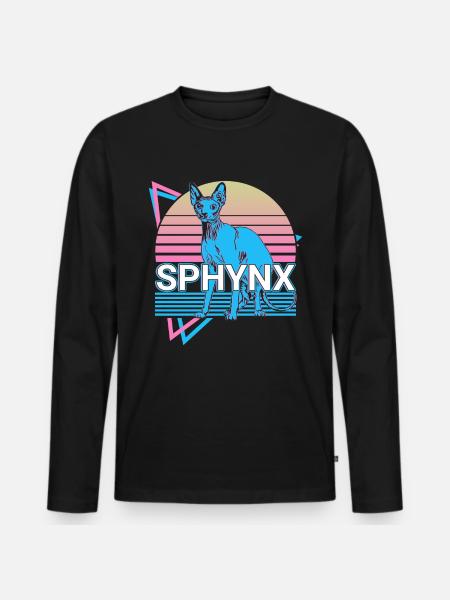 Sphynx Chat Rétro - T-shirt manches longues Premium bio Homme - noir