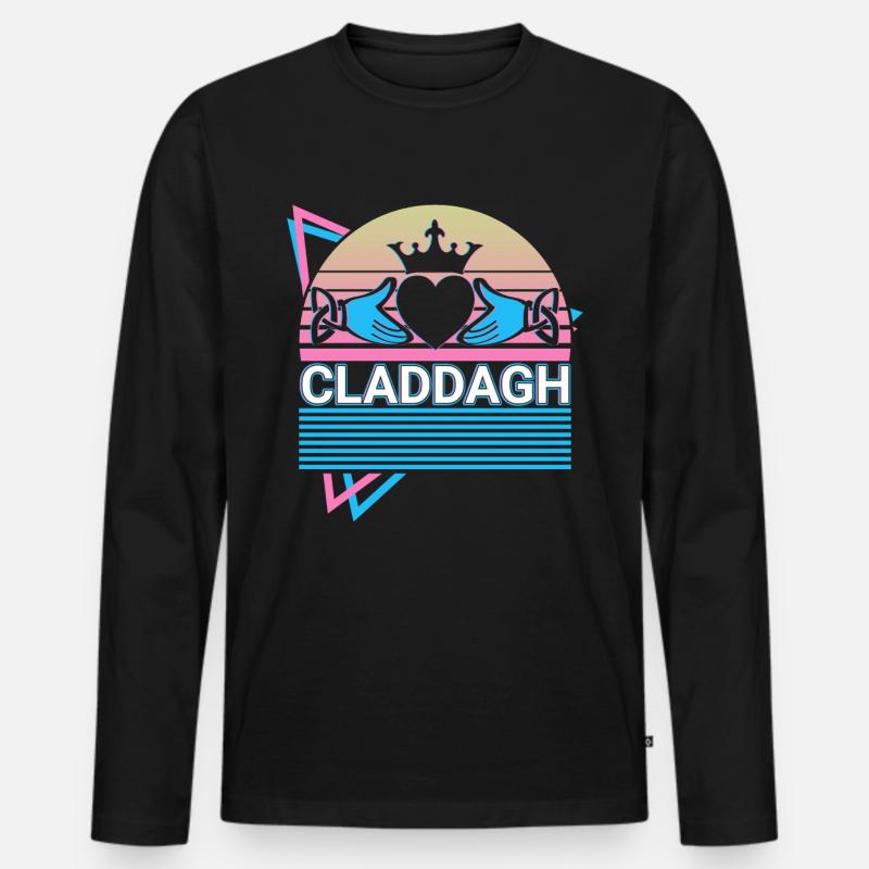 Claddagh Irischer Claddagh Ring Retro - Männer Premium Bio Langarmshirt - Schwarz