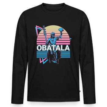 Obatala Orisha Divinité africaine Yoruba Religi - T-shirt manches longues Premium bio Homme - noir - Devant - Nico (187cm)