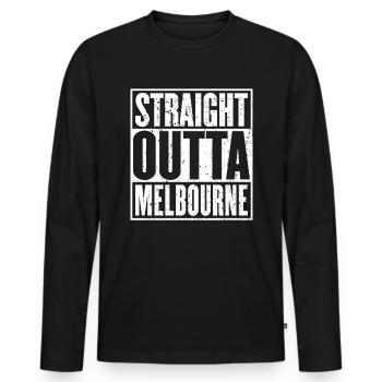 Gerade Outta Melbourne Vintage - Männer Premium Bio Langarmshirt - Schwarz - Vorne - Nico (187cm)