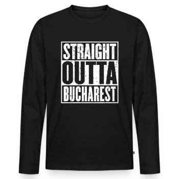 Straight Outta Bukarest Jahrgang - Männer Premium Bio Langarmshirt - Schwarz - Vorne - Nico (187cm)
