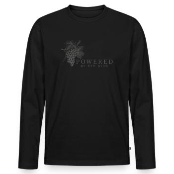 Powered by Red Wine Wein Liebhaber Trinkspruch - Männer Premium Bio Langarmshirt - Schwarz - Vorne - Nico (187cm)
