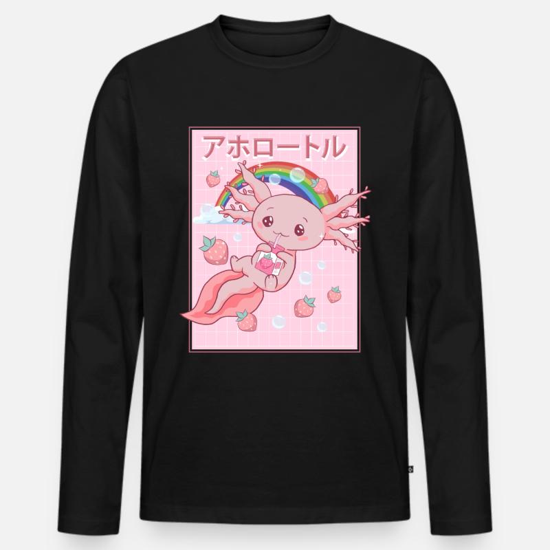 Kawaii Axolotl Erdbeermilch - Männer Premium Bio Langarmshirt - Schwarz