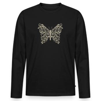 Barock Ästhetik Hippie Schmetterling Vintage Retro - Männer Premium Bio Langarmshirt - Schwarz - Vorne - Nico (187cm)