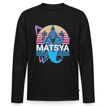Matsya Mythologie Hindoue Rétro - T-shirt manches longues Premium bio Homme - noir - Devant - Nico (187cm)