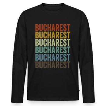 Bukarest Rumänien Retro Vintage - Männer Premium Bio Langarmshirt - Schwarz - Vorne - Nico (187cm)