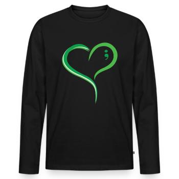 Mnenal Health Green Heart Comma : Répandre l’amour et - T-shirt manches longues Premium bio Homme - noir - Devant - Nico (187cm)