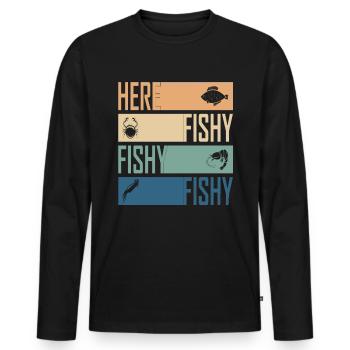 Here Fish Fishy Hunting Cool Fisherman Retro - Men's Premium Organic Long Sleeve Shirt - black - Front - Nico (187cm)