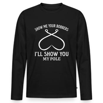 Zeig mir deine Räuber Ich zeige dir meine Stange - Männer Premium Bio Langarmshirt - Schwarz - Vorne - Nico (187cm)