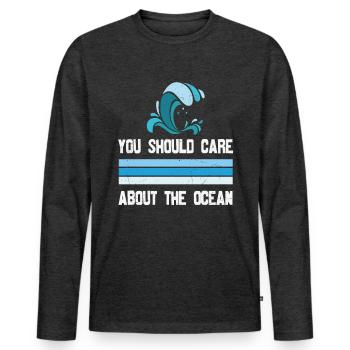 Vous devriez vous soucier de la vie aquatique de l’océan - T-shirt manches longues Premium bio Homme - anthracite chiné - Devant - Nico (187cm)