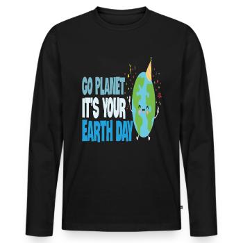 Go Planet It's Your Earth Day Funny Plant - Men's Premium Organic Long Sleeve Shirt - black - Front - Nico (187cm)