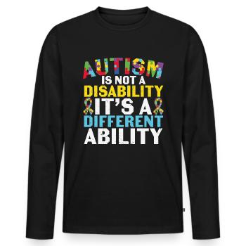 L’autisme n’est pas un handicap, c’est une autre capacité - T-shirt manches longues Premium bio Homme - noir - Devant - Nico (187cm)