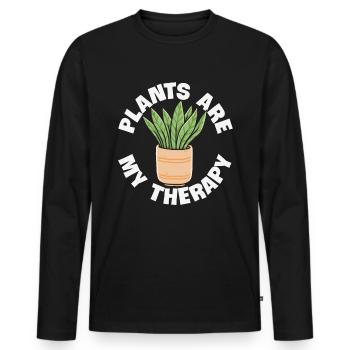 Pflanzen sind meine Therapiepflanzen Zitate - Männer Premium Bio Langarmshirt - Schwarz - Vorne - Nico (187cm)