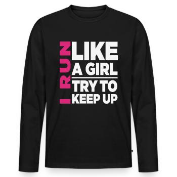 Je cours comme une fille drôle de motivation - T-shirt manches longues Premium bio Homme - noir - Devant - Nico (187cm)