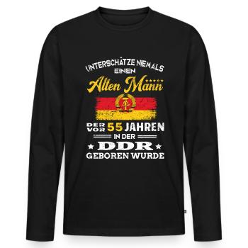 Anniversaire 55 ans RDA Né Ossi Vieil homme - T-shirt manches longues Premium bio Homme - noir - Devant - Nico (187cm)