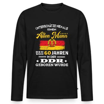 Birthday 60 years GDR Born Old man - Men's Premium Organic Long Sleeve Shirt - black - Front - Nico (187cm)