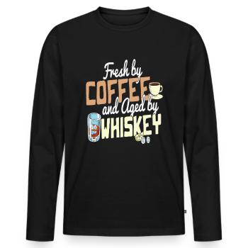 Fresh By Coffee And Aged By Whiskey Coffee And - Men's Premium Organic Long Sleeve Shirt - black - Front - Nico (187cm)