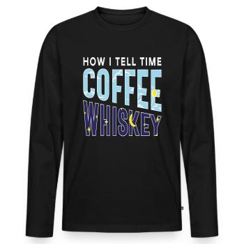 Wie ich Time Coffee In The Morning Whiskey in - Männer Premium Bio Langarmshirt - Schwarz - Vorne - Nico (187cm)