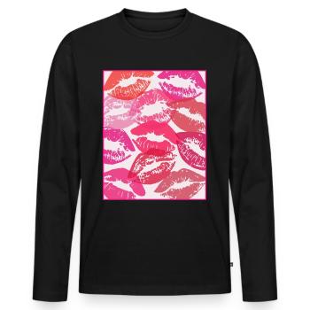 Coquette Esthétique Pink Kisses Valentines Day Lèvres - T-shirt manches longues Premium bio Homme - noir - Devant - Nico (187cm)