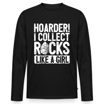 Drôle de fille de chasse aux rochers - T-shirt manches longues Premium bio Homme - noir - Devant - Nico (187cm)