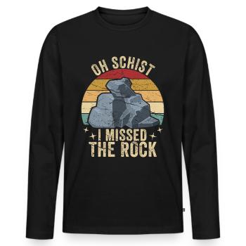 Drôle de géologue à la chasse aux pierres - T-shirt manches longues Premium bio Homme - noir - Devant - Nico (187cm)