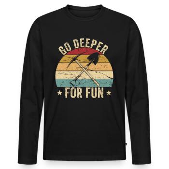 Drôle de géologue à la chasse aux pierres - T-shirt manches longues Premium bio Homme - noir - Devant - Nico (187cm)