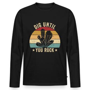 Drôle de géologue à la chasse aux pierres - T-shirt manches longues Premium bio Homme - noir - Devant - Nico (187cm)