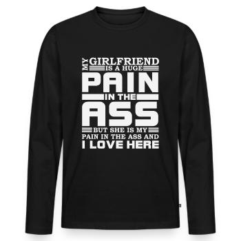 Ma petite amie est une énorme douleur dans le cul petit ami - T-shirt manches longues Premium bio Homme - noir - Devant - Nico (187cm)