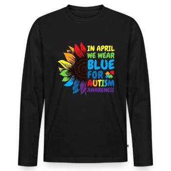 Tournesol de sensibilisation à l’autisme - T-shirt manches longues Premium bio Homme - noir - Devant - Nico (187cm)