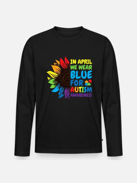 Autismus-Bewusstsein Sonnenblume - Männer Premium Bio Langarmshirt - Schwarz