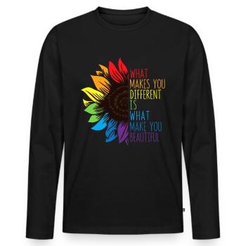 Tournesol de sensibilisation à l’autisme - T-shirt manches longues Premium bio Homme - noir - Devant - Nico (187cm)