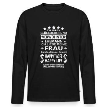 Verwöhnter Ehemann Glücklicher Wunderbarer Mann - Männer Premium Bio Langarmshirt - Schwarz - Vorne - Nico (187cm)