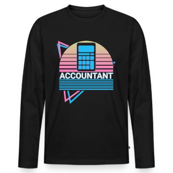 Comptable Calcul Comptabilité Rétro - T-shirt manches longues Premium bio Homme - noir - Devant - Nico (187cm)
