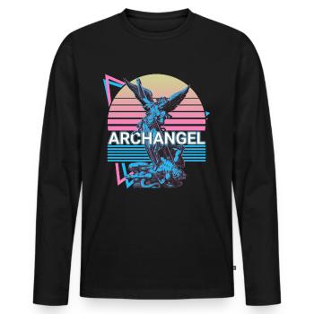 Erzengel Michael Sankt Michael Retro - Männer Premium Bio Langarmshirt - Schwarz - Vorne - Nico (187cm)