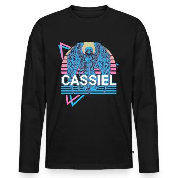 Cassiel Archange Rétro - T-shirt manches longues Premium bio Homme - noir - Devant - Nico (187cm)