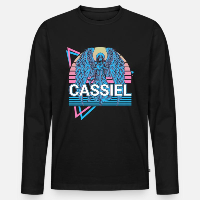 Cassiel Erzengel Retro - Männer Premium Bio Langarmshirt - Schwarz