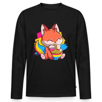 Pansexual Pride Kawaii Fox Ramen Noodles Panse - T-shirt manches longues Premium bio Homme - noir - Devant - Nico (187cm)