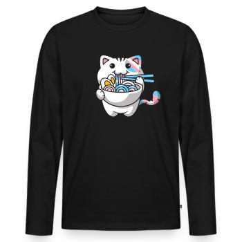 Transgender Pride Kawaii Cat Ramen Noodles Trans - T-shirt manches longues Premium bio Homme - noir - Devant - Nico (187cm)