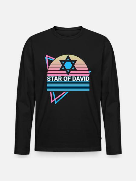 Star of David Jewish Retro - Men's Premium Organic Long Sleeve Shirt - black
