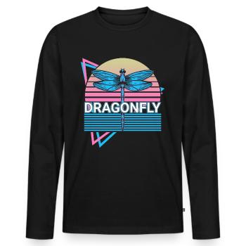 Libelle Libellen Retro - Männer Premium Bio Langarmshirt - Schwarz - Vorne - Nico (187cm)