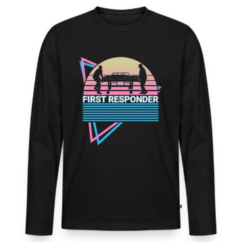 Rétro des premiers intervenants - T-shirt manches longues Premium bio Homme - noir - Devant - Nico (187cm)