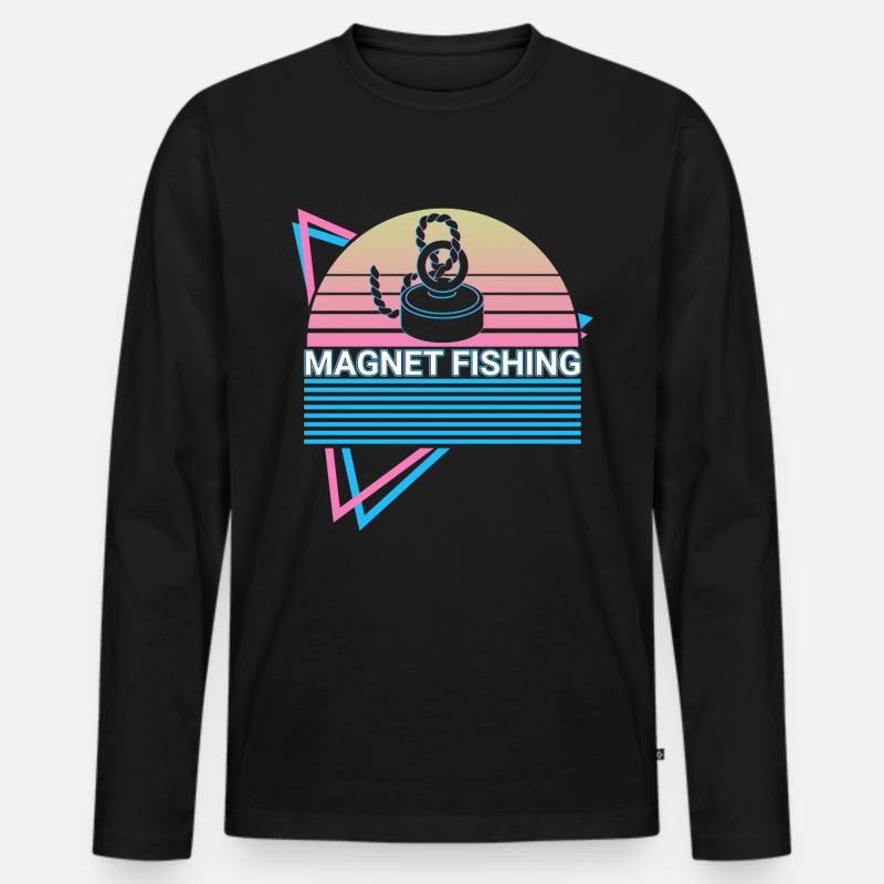 Magnet Angeln Retro - Männer Premium Bio Langarmshirt - Schwarz